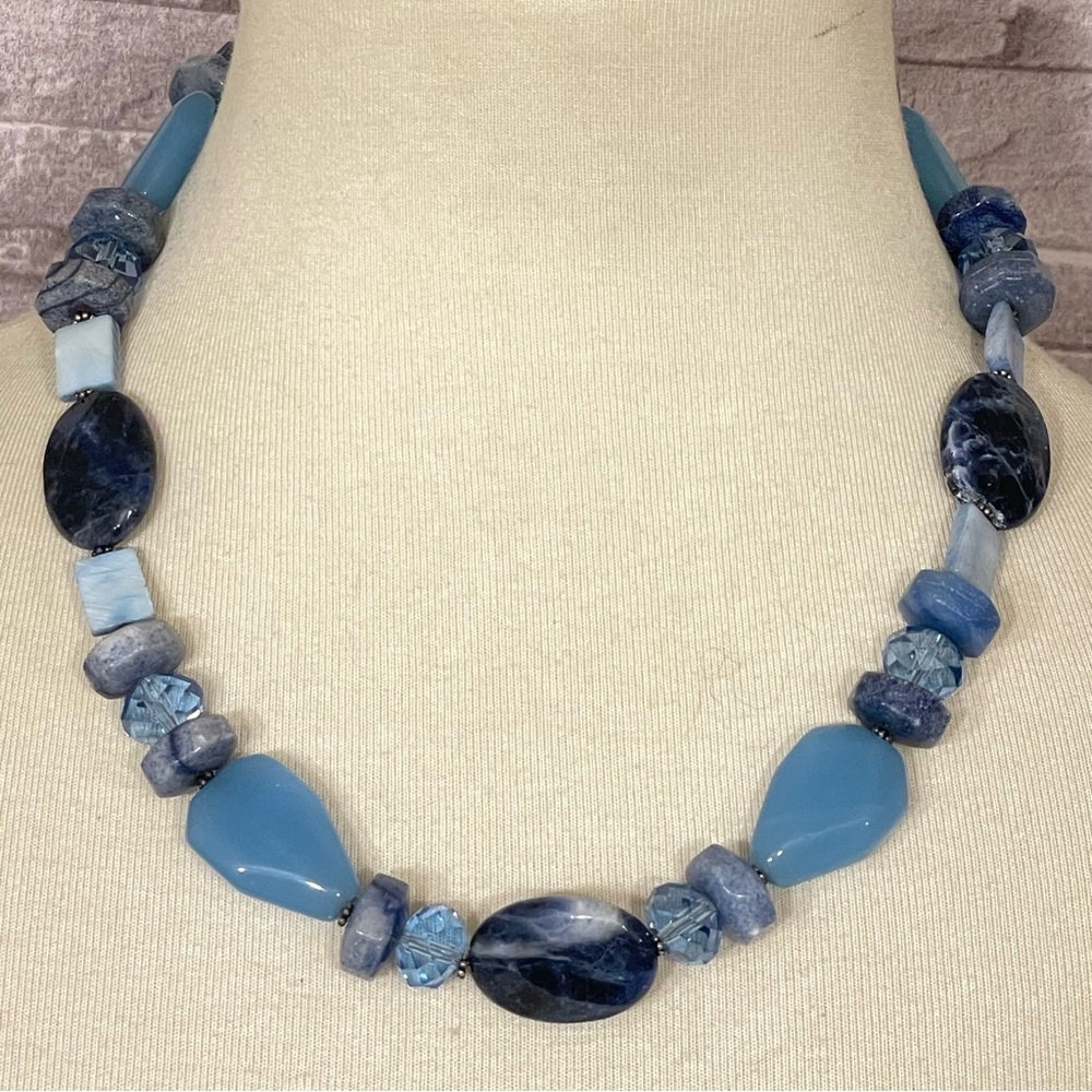 Donna Dressler Vintage 925 Sterling Blue Sodalite Mother Of Pearl Aventurine gla